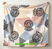 Versace Multicolor Geometric Medusa Print Flannel Sofa Throw Blanket IMG_1353